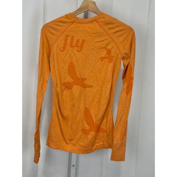 OISELLE Altitude Bird Long Sleeve Top Crew Neck Pullover Stretch Orange Size S - Picture 2 of 8